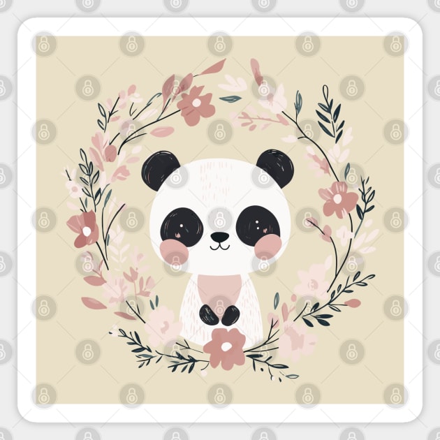 Boho Kawaii Panda – Adorable Pastel Wildlife Illustration Sticker by TuncGK